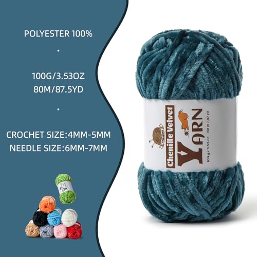 Image of 2 Pack Plush Chenille Chunky Yarn - Fluffy Velvet Yarns Crochet for Blanket Knitting and Crocheting - Soft Baby Yarn for Crocheting - Amigurumi Crochet Yarns 100g (87yds) (2 Sapphire Blue)