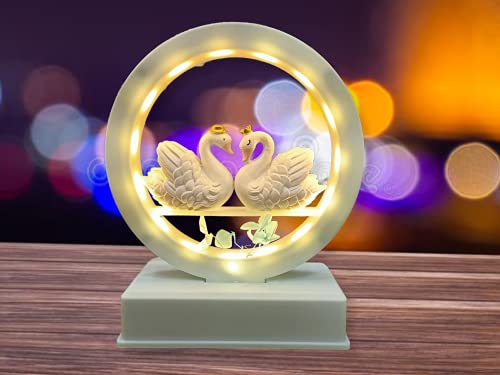 Image of AUGEN Plastic Led Light Couple Swans Idol Statue Showpiece for Home Decor Decoration and Gifting (1 Piece, 9939B)