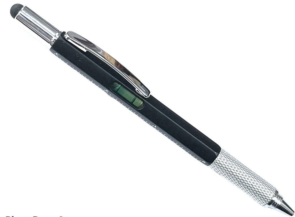 Black Multi Tool Tech Ballpoint Pen 6 in 1 Spirit Level, Screwdriver, Ruler BNIB