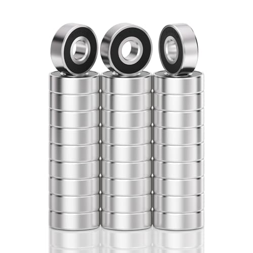 RASKOO 30PCS Spinning Freely 608 2RS Bearing Steel, Precise Size 608 Ball Bearings with Double Rubber Seals, Anti-Dust/Rust Skateboards 608 Bearings, Ideal for 3D Printers, DIY Machinery and More