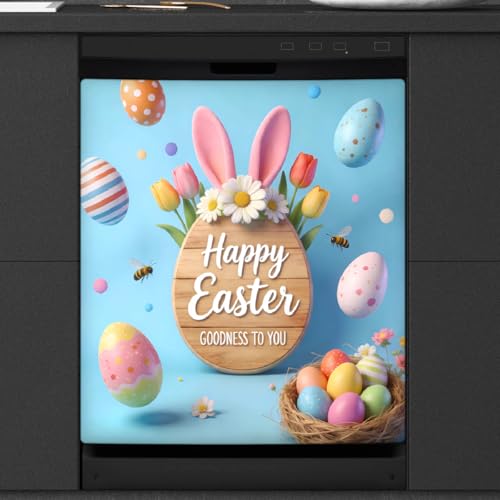 Letrero de madera con texto en inglés 'Happy Easter', cubierta magnética para panel de nevera, placa magnética decorativa para armario de lavadora, hoja magnética para electrodomésticos de cocina, 26