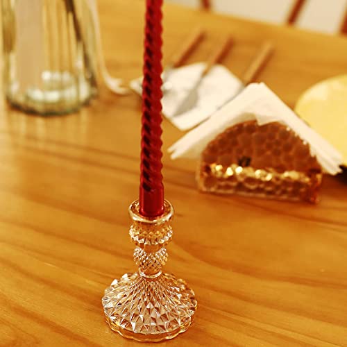 Glass Candlestick Holders Set 6 Pcs, 4" Taper Candle Holders Fit 0.8 Inch Candles,Crystal Decorative Candle Stand Centerpiece For Table Wedding Dinning Party #TOP4