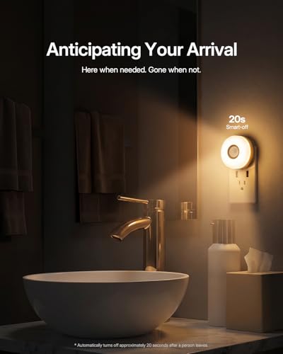 Image of YELKO Motion Sensor Night Light - Plug-in 3000K Warm White Anti-Glare LED Nightlight, Ultra Bright Cozy Soft Glow Not Dazzling for Hallway, Stairs, Garage, Bedroom, Bathroom, Garage, Kitchen, 4 Pack