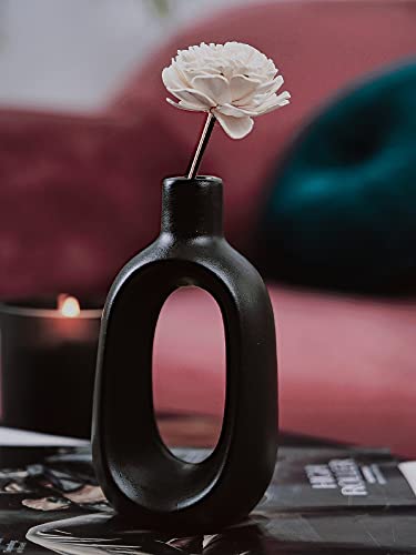 Image of Purezento Modern Decorative Kieko Donut Vases for Home Decor | Centerpieces | Kitchen | Office with Unique Quality for Home Decor Center Table, Flowers Pot, Bedroom Side Corners (Black,6 Inch)