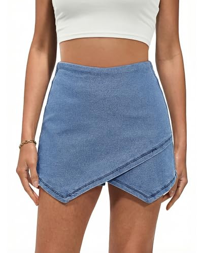 luvamia Jean Skorts for Woman High Waisted Pull On Stretchy