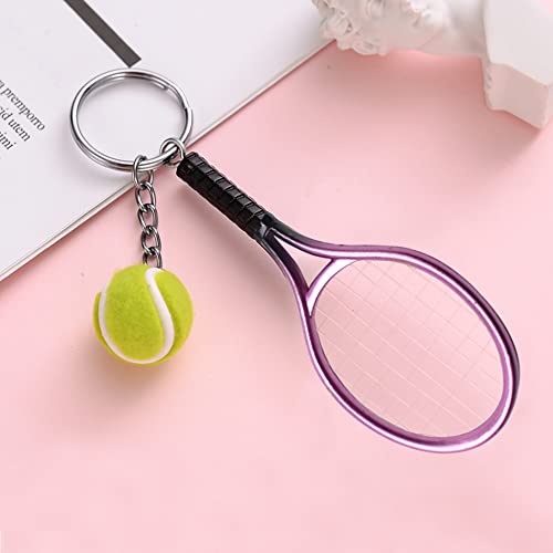 RIXERKOC Tennis Racket Key Chain Mini Novelty Keyring Metal Keyring Tennis Ball Pendant Gifts for Sports Keychain Purple, M - Image 3
