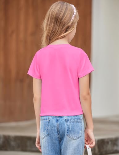Image of Arshiner Girls Short Sleeve Shirts Tie Knot Front Tops T Shirts for Kids Crewneck Cute Casual Tie Dye Tee Blouse