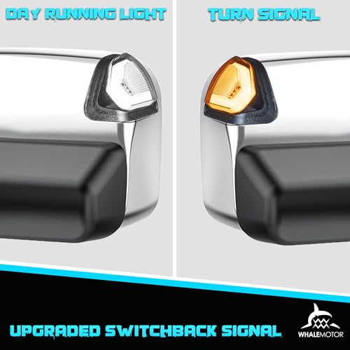Image of Switchback Signal Tow Mirrors Compatible with Dodge Ram 1500(2009-2018) 2500 3500(2010-2018), Power Heated Flip Up Extended Trailer Towing Side Mirrors w /Puddle Light, Smoked Lens Chrome Housing