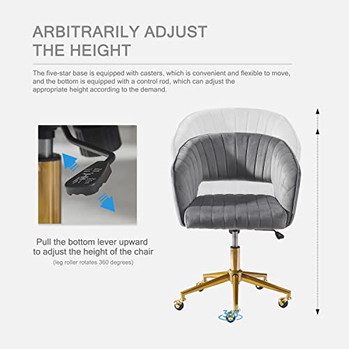 Image of Nrizc Velvet Office Desk Chair, Grey, Adjustable Swivel Wheels, Ergonomic Design for Home Office, Bedroom, Study