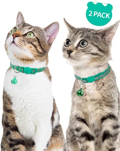 Image of Taglory 2 Pack Cat Collar with Bell, Breakaway Buckle and Reflective Strip | Adjustable 19-32 cm, Quick Release Clip, Kitten and Adult Cats, Spare Collar Included, Indoor Outdoor Use