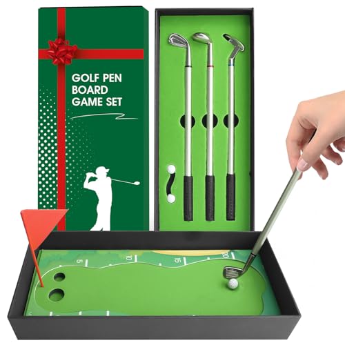 LOVMEAD Mini Golf Stifte Set 3-teiliges, Desktop Golfschläger Kugelschreiber Golfbälle Stift Geschenk für Golfclubs (Grün-Golf Stifte Set)