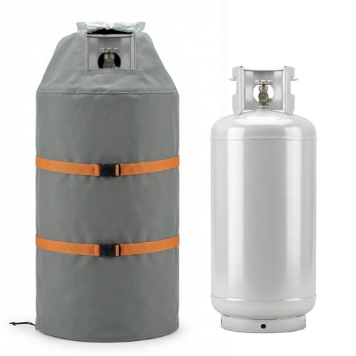 40lb Propane Tank Cover,600D Heavy Duty Waterproof Double Layer Oxford Propane Tank Cover Waterproof, Dustproof, UV-Resistant for 40 Gallon Propane Tank Outdoor Protection (Gray-S)