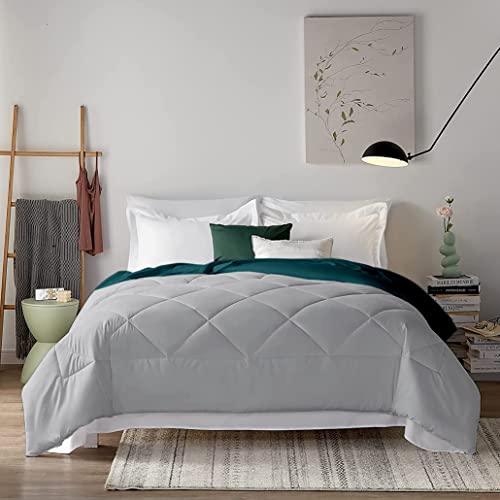 Image of Filbert - 400 GSM Reversible Microfiber Rajai Double Bed Comforter Blanket, Super Soft Microfiber Diamond Stitch Quilt (90 inch x 100 inch Inches /228cm x 254cm) - Comforter Double Bed|Silver /Teal