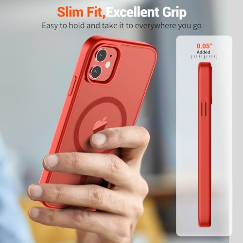 Image of SUPFINE Magnetic for iPhone 12 Case /iPhone 12 Pro Case (Compatible with MagSafe)(Military Grade Drop Protection) Slim Translucent Matte Shockproof with Anti-Fingerprint Phone Case,Red
