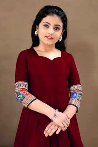 Image of Cotton Silk Long Anarkali Kurta for Girls