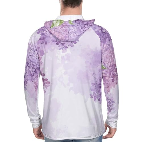 Mens UPF 50+ Sun Protection Hoodie Rash Guard Long Sleeve Sun Shirt Hiking Lilac Flowers in Blossom Fishing Hoodie-3