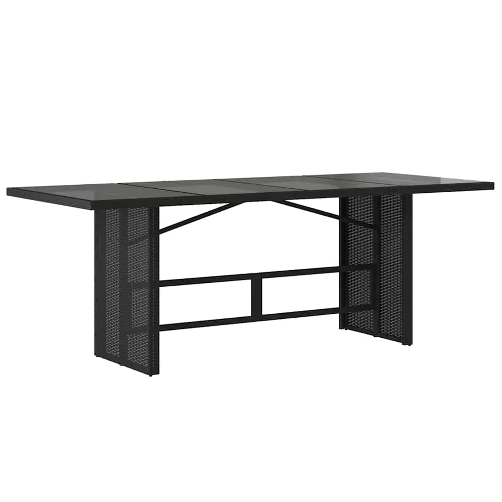 Stół ogrodowy ze szklanym blatem, czarny, 190 x 80 x 75 cm, polirattan, odporny na warunki atmosferyczne, prostokątny, stabilny, na taras, balkon i do ogrodu