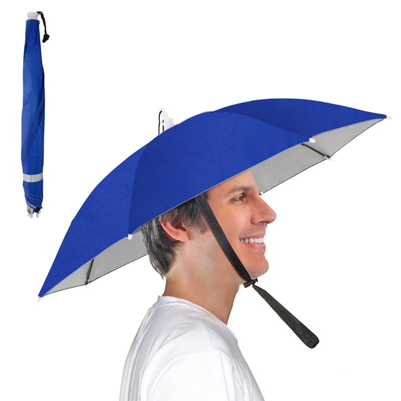 Umbrella Hat, 25 inch Small Hands Free Umbrella Cap for Adults & Kids, 7-Ribs UV Protection Waterproof Foldable Headwear for Gardening Camping Golf Sunshade Outdoor