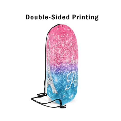 Erosebridal Paris Drawstring Backpack 13 x 15.75,Glitter Eiffel Tower Drawstring Bags for Valentine's Day Gift,(Not Real) Diamond Draw String Back Bag,Sparkles Sequins String Backpack4