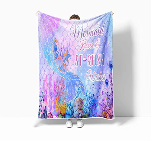 Mermaid Throw Blankets For Kids Girls, Thick Glitter Pink Purple Super Soft And Warm Mermaid Tail Throw Blanket Gift For Girls Women, Fleece Mermaid Blankets Decor For Couch Sofa 50X60 Inches. #TOP3