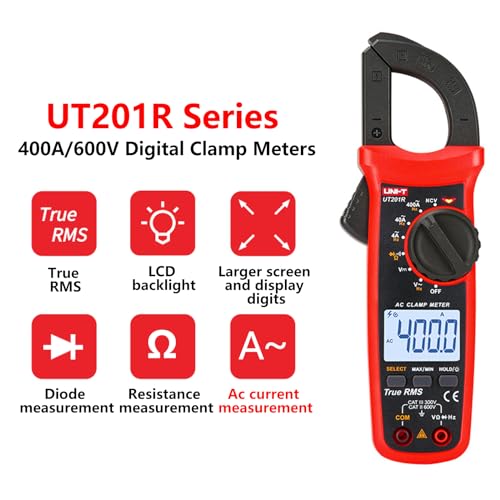 UNI-T UT201R Digital Clamp Meter 4000 Counts Multimeter Auto Range True RMS Clamp Meter DC Current Meter, Red - Image 2