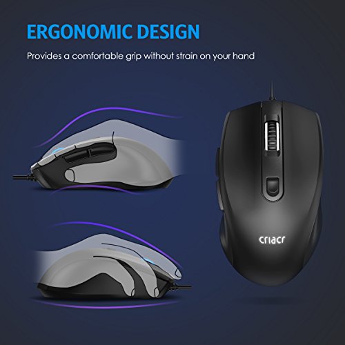 [Upgraded] Criacr Wired Optical Mouse, Usb Wired Ergonomic Optical Mice, 3 Adjustable Dpi 800/1200/2000/3200, Computer Mouse, Plug-And-Play, 7-Color Breathing Led Light, 6 Buttons For Pc, Laptop #TOP2