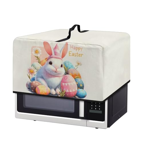 Image of Countertop Microwave Cover Convection Oven Cover Dust-Proof Toaster Oven Protector Happy Easter Print, S, 18.25 x 14.5 x 11 Inches, Cute Bunny Easter Egg Daisy Beige