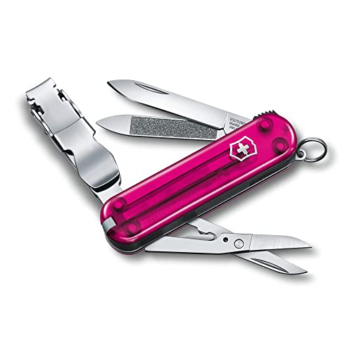 Victorinox Schweizer Taschenmesser, Nail Clip 580, Multitool, Maniküre, Pediküre, 8 Funktionen, Kleine Klinge, Nagelfeile, Pink Transp.