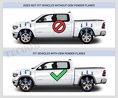 Image of Tecoom Mud Flaps Splash Guards Compatible with Ram 1500 2023 2022 2021 2020 2019 with OEM Fender Flares ABS Molded, Not for Classic Models Front and Rear Black Set of 4
