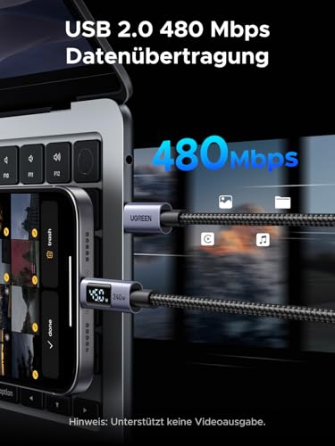 UGREEN 240W USB-C Kabel mit Digital Display PD3.1 Schnellladekabel – Ansicht 4