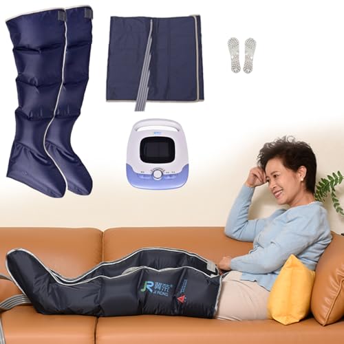 Botas de Presoterapia Profesional con Calefacción - 5 Cámaras para Piernas y Abdomen, Masaje Linfático, Tratamiento de Lipedema y Uso en Casa (Blue, 2 piernas + 1 cintura)