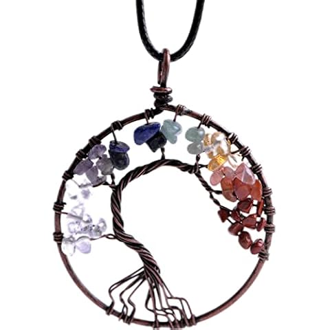 LANGHONG Tree Of Life Necklace For Men Amluet Necklace Talisman Jewelry, Gift For Men, 48X65, Iron, nature crystal Cover