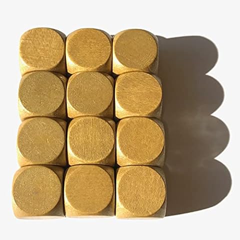 Blank Wooden Dice for Board Games, Size 16 mm, Made in Germany (12 Dice, Gold) Cover
