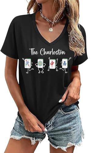 The Mahjong Shirt Funny Mahjong Tee for Women & Men Chinese Tile Game Lover Gift V Neck Shirt3