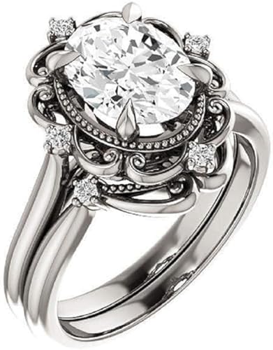 Antique Vintage Inspired Bridal Set, Oval Cut 1CT-5CT, Colorless Moissanite Ring, 925 Sterling Silver, Engagement Ring, Wedding Rings Set, Antique 1920s Inspired Handmade Ring