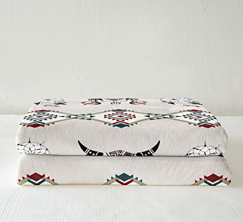 Erosebridal Aztec Blanket 50"X60",Southwestern Fleece Blanket Exotic Bull Skull Throw Blanket For Kids Child,Dream Catchers Bed Blanket Ethnic Tribe Feather Design Western Animals Boho Decor #TOP2