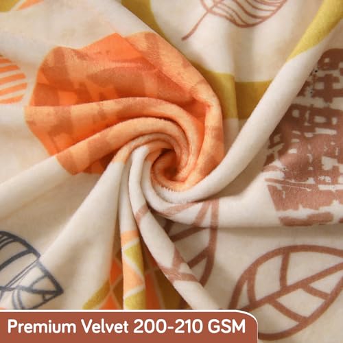 Image of HOKIPO Premium Printed Velvet Dining Bench Cover, Coral Autumn Leaves (AR-5798-D1)