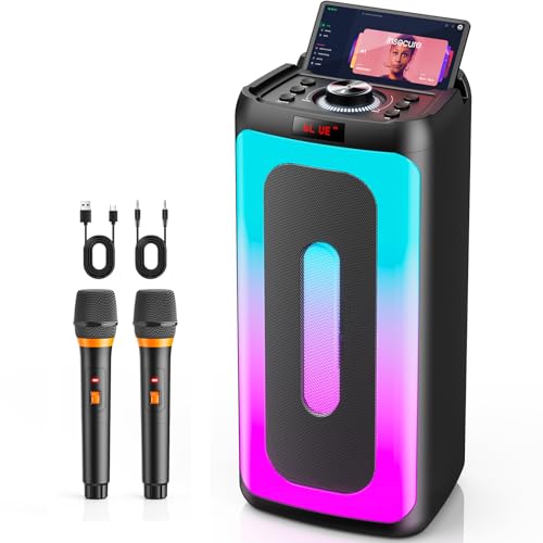Karaoke Machine, Portable Bluetooth 5.3 Karaoke Speaker with 2 Wireless Microphones for Adults, PA...
