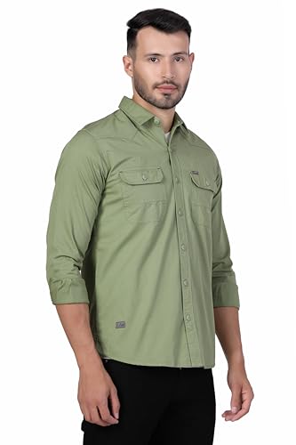 Image of Men's Cotton Twill Utility Shirt | Full Sleeve Button-Down Casual Shirt | Dual Chest Pockets | Comfortable Regular Fit | Everyday Wear