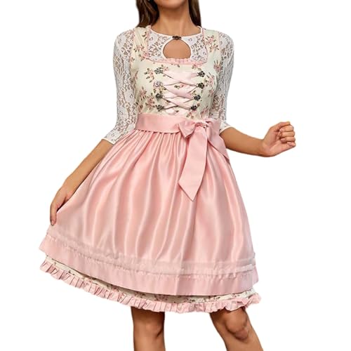 Robe traditionnelle moderne en kit 3 pièces : dirndl rose de mi-longueur raffiné