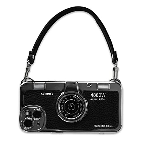 Mscomft Classic Emily in Paris Phone Case,2023 New Vintage Camera Design Case That Looks Like a Camera,for iPhone 14 Camera Phone Leather Bracelet Sling Cover case (Black, for iPhone 13 pro) Cover