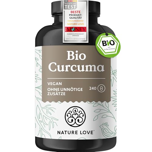 NATURE LOVE Bio Curcuma - 240 Kapseln - mit Curcumin aus Kurkuma und Piperin aus schwarzem Pfeffer - hochdosiert, vegan, laborgeprüft und in Deutschland hergestellt