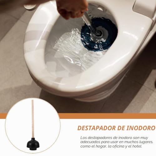 Miniatura 2 de Imikeya Desatascador De Inodoro Mango De Madera Herramienta De Limpieza Para Baño Para Desatascar Fregaderos Y Baños Casa Oficina Y Hotel