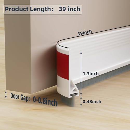 Image of Door Draft Stopper with Brush, Under Door Sweep for Exterior & Interior Doors, Weather Stripping Door Seal, Garage Window Blocker Noise Cold Air Insulation, Draft Guard (White(39 INCH))