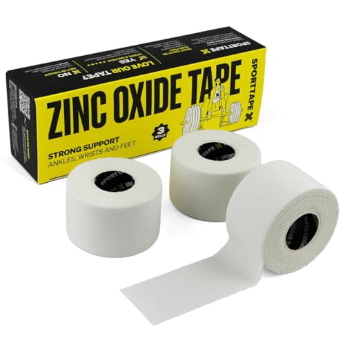 3 Rollen SPORTTAPE Zinkoxid-Sporttape weiß - 3,8 cm x 10 m - Tapeverband, reißbares unelastisches Sport Tape für Gelenke, Vermeidung von Blasenbildung, hautfreundlich, Kampfsport Boxen Rudern Rugby
