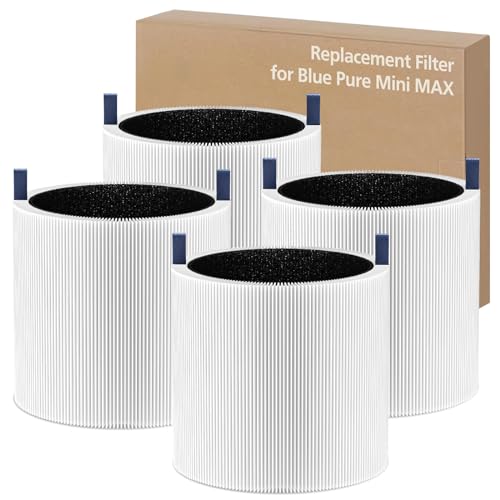 Mimi Max Lot de 4 filtres à air de rechange Blue Pure FMINI compatibles avec purificateur d'air Blueair Blue Pure Mini Max True HEPA H13 + filtre activé