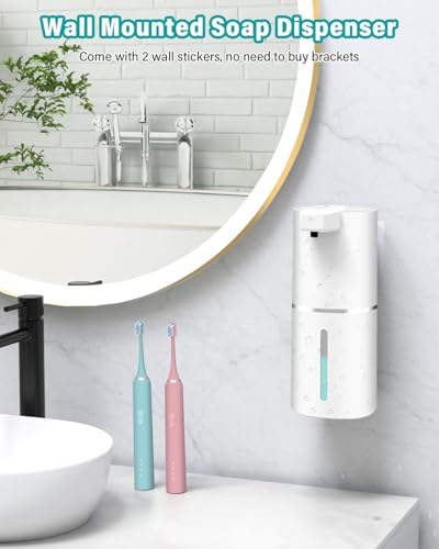Dalugo Seifenspender Automatisch Wandbefestigung, 380mL Schaumseifenspender mit Kontinuierliche Schaumbildung, USB-C Wiederaufladbar Elektrischer Seifenspender Wasserdicht für Küche Badezimmer