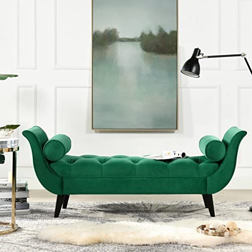 Wooden Age Furniture Branded Button Tufted Two Seater Couch Bench Classified and Comfortable for Living Room (Green)