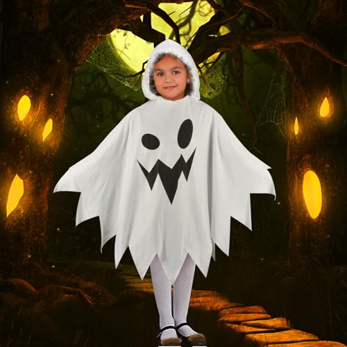 Auirshiky Fantasma de Halloween, menina capa de fantasma branca fantasia de Halloween com capuz para crianças cosplay carnaval festa, 3 a 9 anos (M)