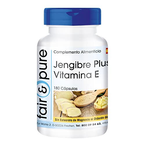 Fair & Pure® - Jengibre 600mg en Cápsulas - Vegano - Extracto de raíz de Jengibre con Vitamina E - Alta pureza - 180 Cápsulas